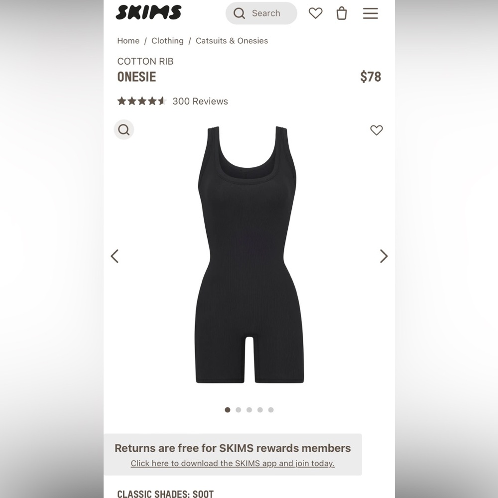 Skims cotton rib onesie color:soot